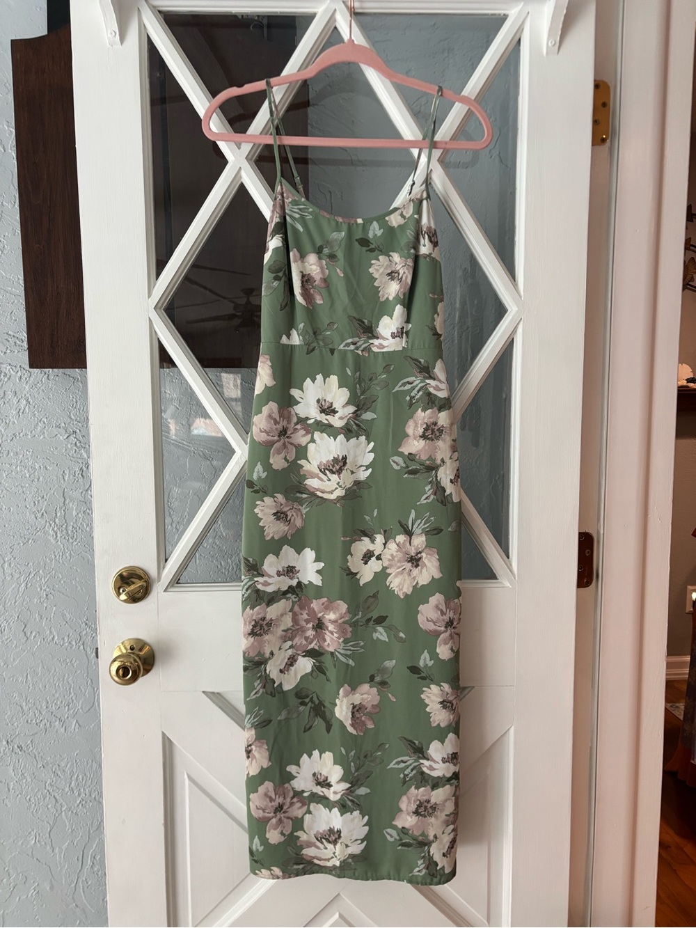 Abercrombie Floral Square-Neck Midi Dress in Sage Green